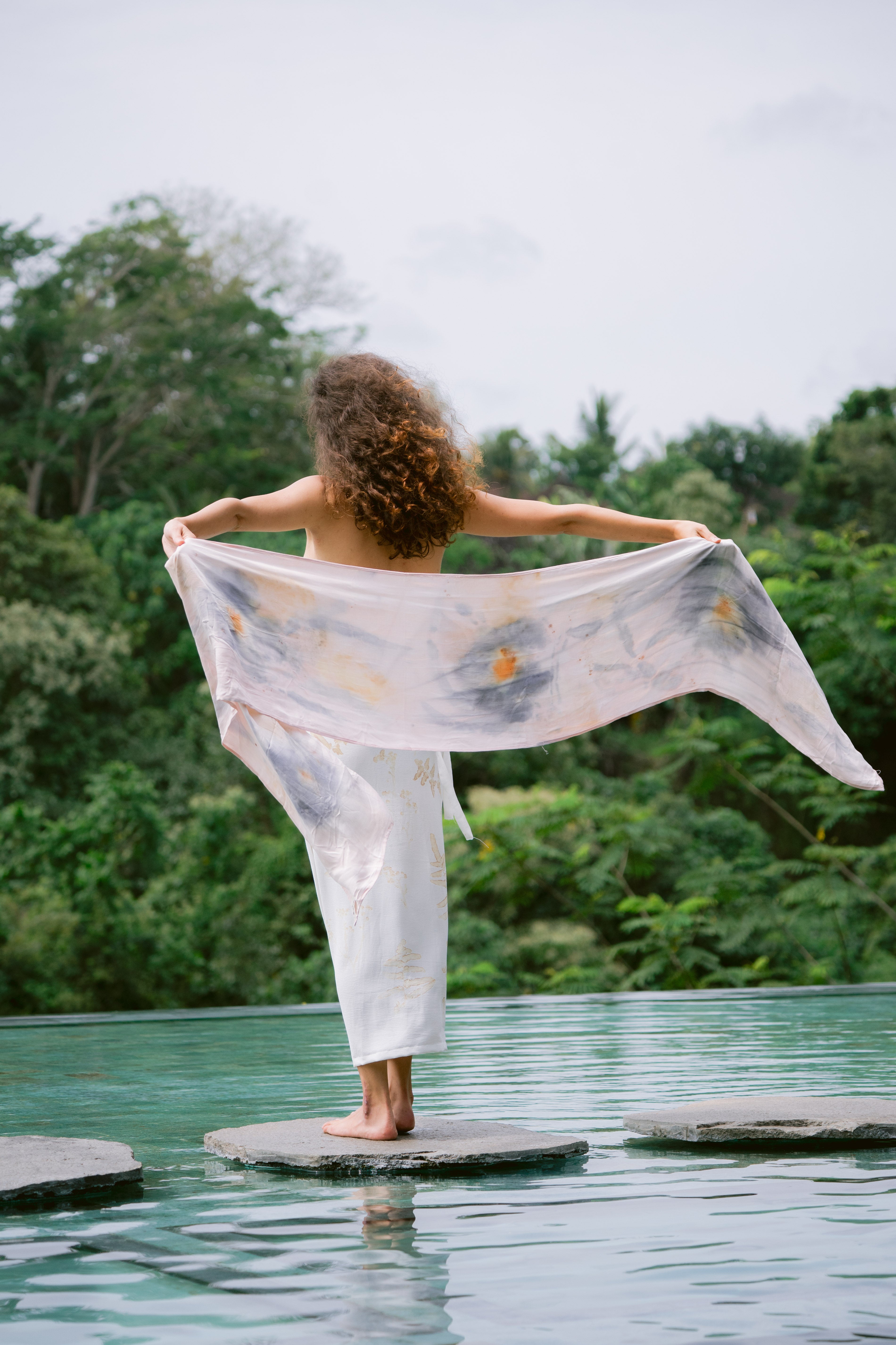 The Ratna Sari, White, Pink, Orange & Blue Organic Cotton Shawl